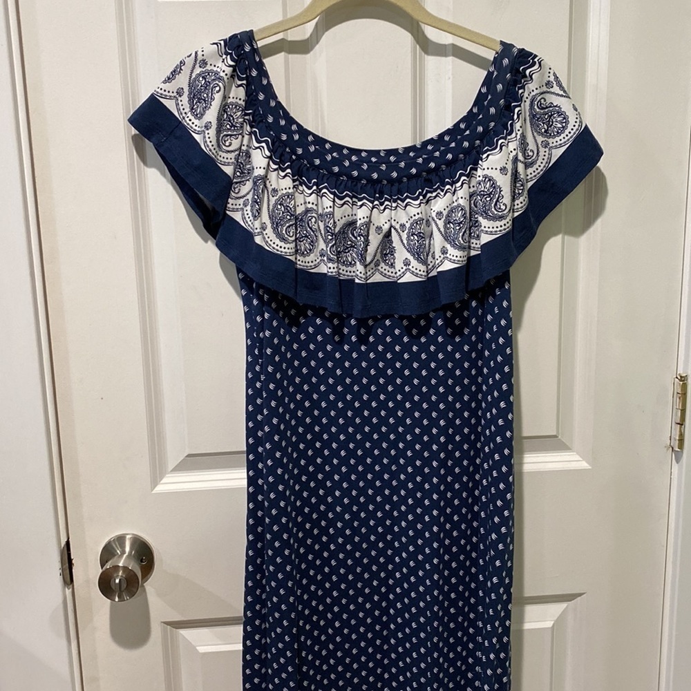 Lands End Ruffled Off Shoulder Maxi Dress EUC - Picture 3 of 11